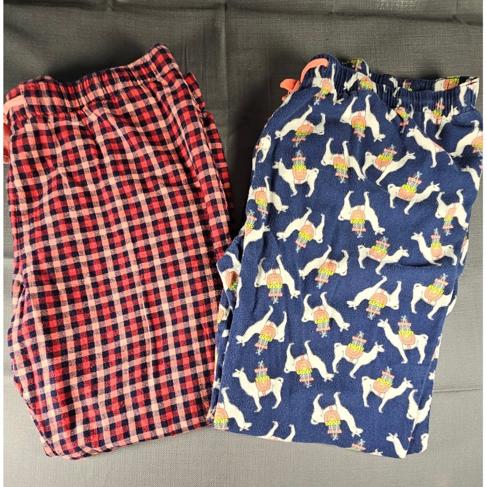 Old Navy Women XL Pajama Pants Set 2 Flannel Plaid Llama& red plaid Sleepwear